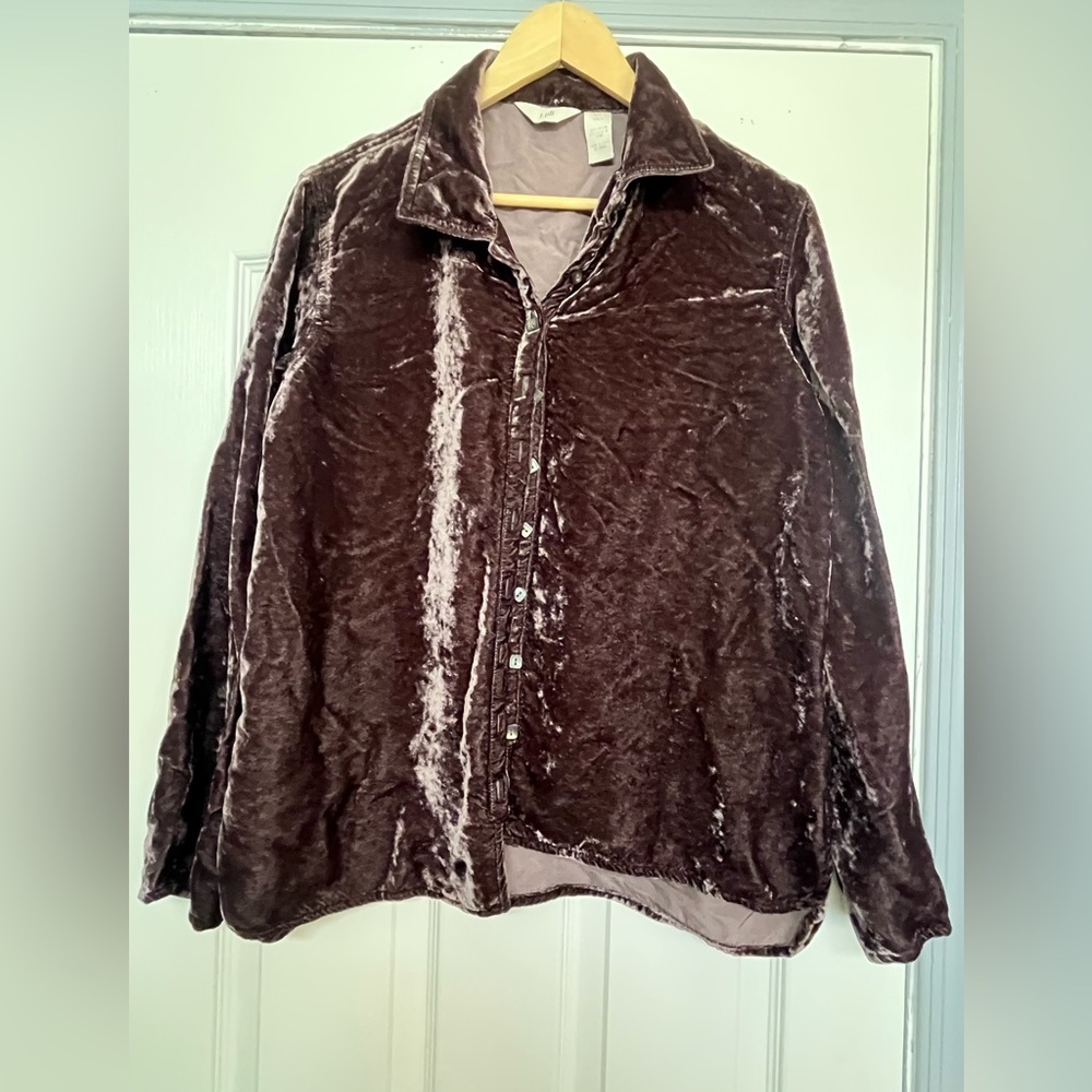 J.Jill Velvet Button Down Shirt – Women’s Medium Tall – Brown Crushed Velvet